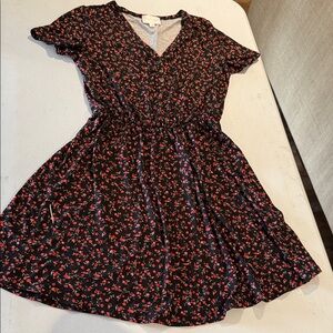 French Grey Black and Red Floral Dress